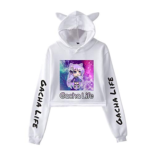 worclub Gacha Life Hooded Games Sudadera con Capucha Corta con Orejas de Gato Gacha Life para niñas y Mujeres