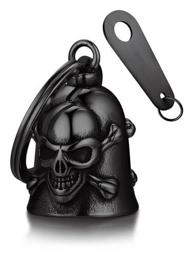 Bandmax Clochette Porte Bonheur Motard Noir, Porte Clé Cloche de Moto X-Crâne, Black Skull Guardian Bell Gremlin