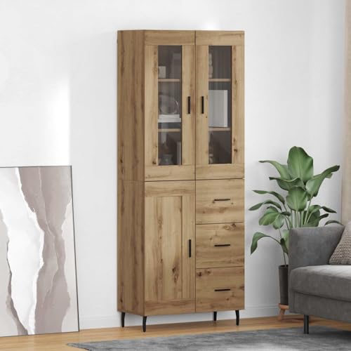 Kaloriko Mueble alto moderno con cajones, 2 piezas, madera de roble Artisan, 69,5 x 34 x 180 cm, para salón y comedor, almacenamiento versátil