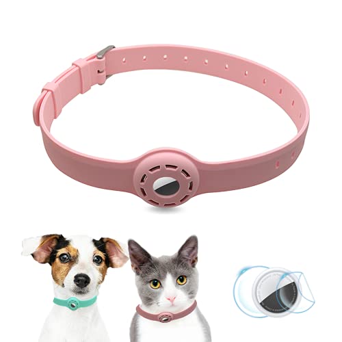 Airtag Dog Collar Holder Airtag Collar 9-19.5inch Soft Silicone Dog Collars for Apple Airtag Small Dogs Puppies Big Cats…