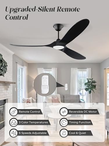 Image of 60 inch Black Ceiling Fans with Lights, 3 Solid Wood blade Fan