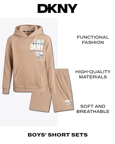 Image of DKNY Boys' Short Set - 2 Piece Soft Fleece Active Hoodie and Running Shorts - Athletic Boys' Matching Outfit Set (Sizes:8-12)