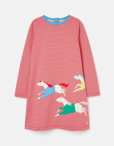 Joules Girl's Rosalee Back Zip Pink Stripe Long Sleeve Horse Dress2