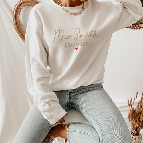 GODMERCH Custom Embroidered Mrs Sweatshirt - Personalized Future Mrs Hoodie, Bride Sweatshirts, Honeymoon Crewneck, Gift for Her Bride to Be Wedding Engagement Bridal Shower Bachelorette Party2
