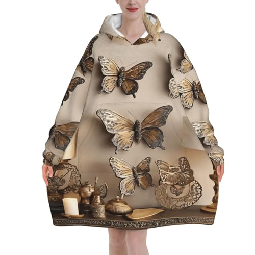 Couverture à capuche portable adulte plaid à manches en flanelle chaude papillon