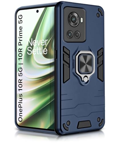 Image of WOW IMAGINE Shock Proof Back Case Mobile Cover for 1+ OnePlus 10R 5G | 10R Prime 5G | Back Cover Case (Tough Armor | Hybrid PC + TPU | Ring Holder & in-Built Kickstand | Blue)