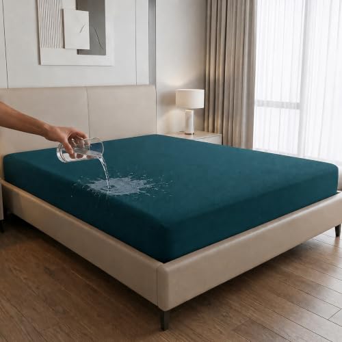 Image of 100% Waterproof Premium Cotton Feel Mattress Protector King Size 78x72 Inches | Breathable and Hypoallergenic Ultra Soft Fitted Bed Protector Cover (Dark Green)
