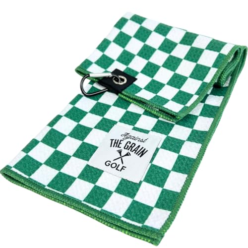 Microfiber Golf Towel with Clip – (12″x20″) Green & White Checkered Design Golf Club Towel, Golf Towels for Men, Golf Bag Towel, Golf Towels for Golf Bags Women, Cool Golf Towels for Golf Bags for Men
