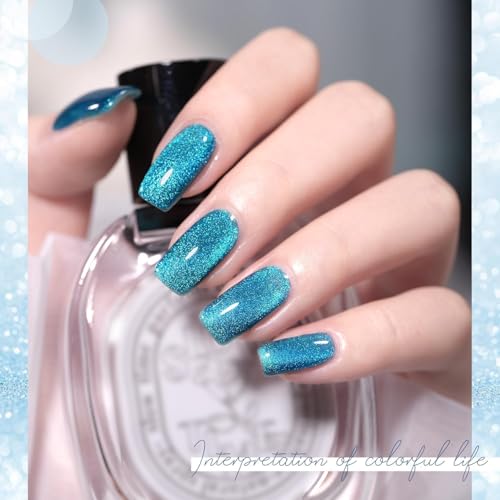 Image of BOLT BEE 9ML BLUE Galaxy Cat Eye Gel Nail Polish Glitter Magnetic Art Polish for Nail Designs | LED Soak-Off Gel Lacquer Strong & Long-Lasting Nail Art for Home & Salon - Blue