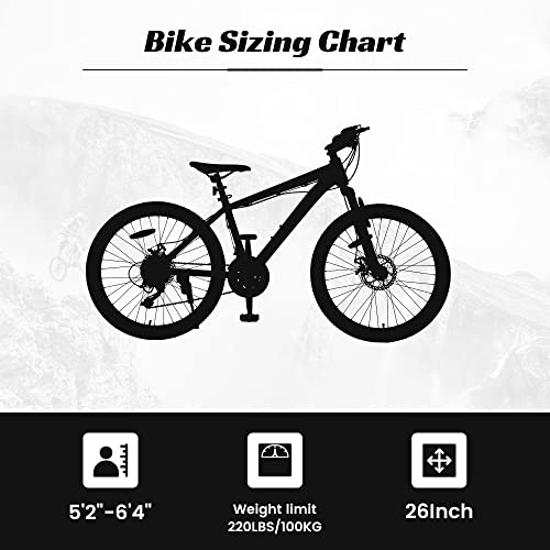 Rycheer Elecony 24/26 Inch Mountain Bike Aluminum Frame Mountain Bicycle With Daul Disc Brakes Shimano 21 Speed Front Suspension For Teenagers Adult (26 Inch, Black) #TOP6
