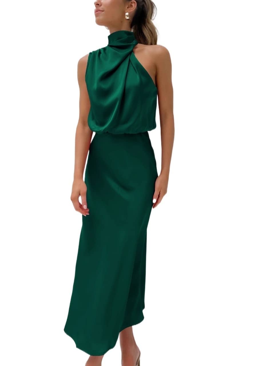 white christmas dresses Dark Green Chiffon Maxi Dress – V Neck Swing Party Elegance 5114 Emerald Green / S main image 1