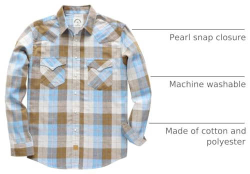 Image of Dubinik 6 oz Flannel Shirt for Men Pearl Snap Western Cowboy Long Sleeve