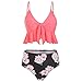 Produktbild TOPKEAL Damen Badeanzug Einfarbig Rüschen Strandmode Push Up Bikini Set Zweiteilige Gepolstert Blumen Druck High Waist Triangel Bikinihose Bademode (Rosa, S)