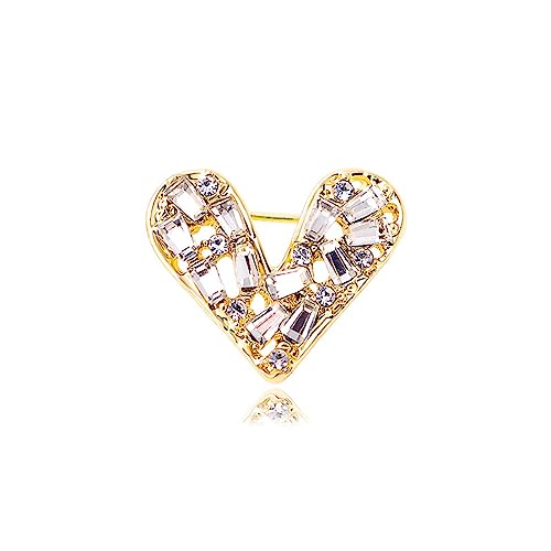Image of White Crystal Heat Shape Brooches Pins Dainty Rhinestone Love Heart Brooches Women Girls Valentine's Day Gift