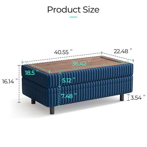 Image of LINSY HOME Sectional Sleeper Sofa Storage Ottoman Bench, Convertible Coffee Table Plush Corduroy Couch Ottoman Footstool for Living Room, Bedroom Entryway and Family Room, Blue