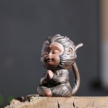 Baby Sun Wukong Statue, Purple Sand Meditation Monkey King Buddha Figure, Journey to The West Fighting Buddha Tea Pet for Home Office Decor