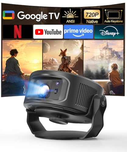 Image of Magcubic Smart Projector with Google TV, Portable Projector with WiFi 5 and Bluetooth 5.0, Voice Control, Auto Keystone, Built-in Apps, 2K Support Mini Proyector for Movie Home Outdoor HY300GT, Black