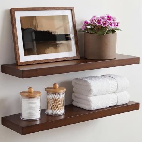 Homeforia 24inch Walnut Floating Shelves for Wall, High End Solid...
