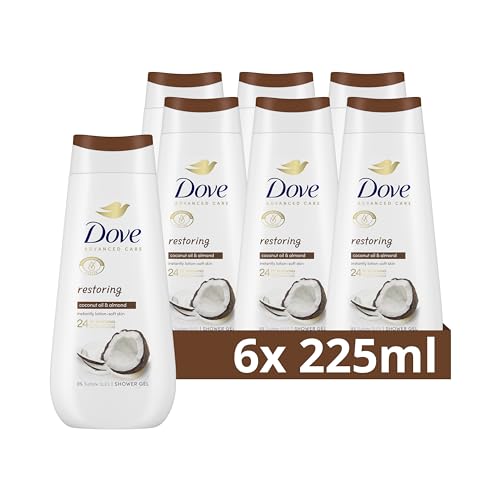 Dove Advanced Care Restoring - Gel de ducha (6 unidades, con aceite de coco y extracto de almendra, 225 ml)