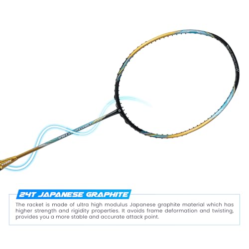 Image of Apacs Counter Attack (Ultralight 73g, 35 LBS) Made in Vietnam | Japanese Graphite Unstrung Badminton Racket with Full Cover | G2-4 1 /8 inches (Black Gold)