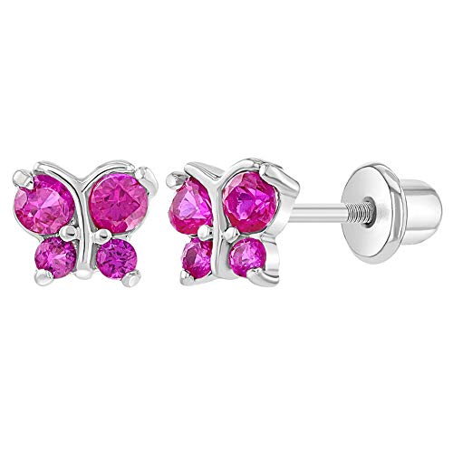 Preisvergleich Produktbild In Season Jewelry - Säugling Baby Mädchen - Schraubverschluss Ohrringe Schmetterling Rhodiniert Heiß Rosa CZ Zirkonia