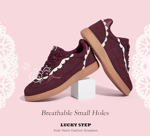 LUCKY STEP Kids Lace Detail Fashion Retro Sneakers Girls Casual Gum Rubber Sole Dual Laces Walking Running Shoes for Big&Little Kid and Toddler4