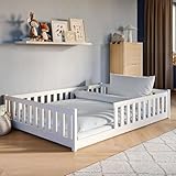 Kids Collective Cama Infantil de Suelo de 140 x 200 cm con protección anticaídas y somier, Cama Individual | Blanco