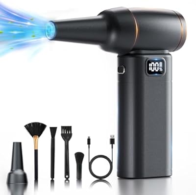 Compressed Air Duster,6 Gear Adjustable 300000RPM Cordless Electric Air Duster with LED Light and Screen,10000mAh Rechargeable Cordless Air Blower with Brushless Motor,Replaces Co…