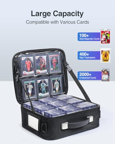 Image of Luxtude Trading Card Carrying Case w /Adjustable Dividers, Large Trading Card Storage Box w /Combination Lock, Baseball Sports Cards Box for 3 inchx4 inch 35pt Toploaders, MTG Carrying Cases for Pokemon /TCG