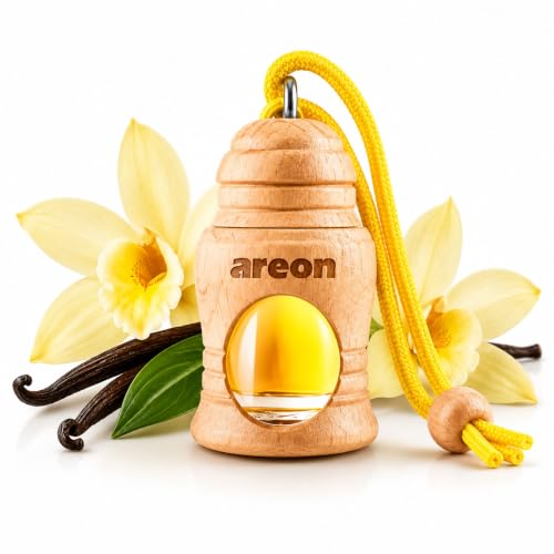 Image of AREON Fresco Premium Hanging Car Air Freshener, Vanilla, Pack of 1 | Premium Wooden Hanging Car Air Freshener with an Elegant, Compact Design. Suitable for Use in Cars, SUVs, Vans, and Trucks.