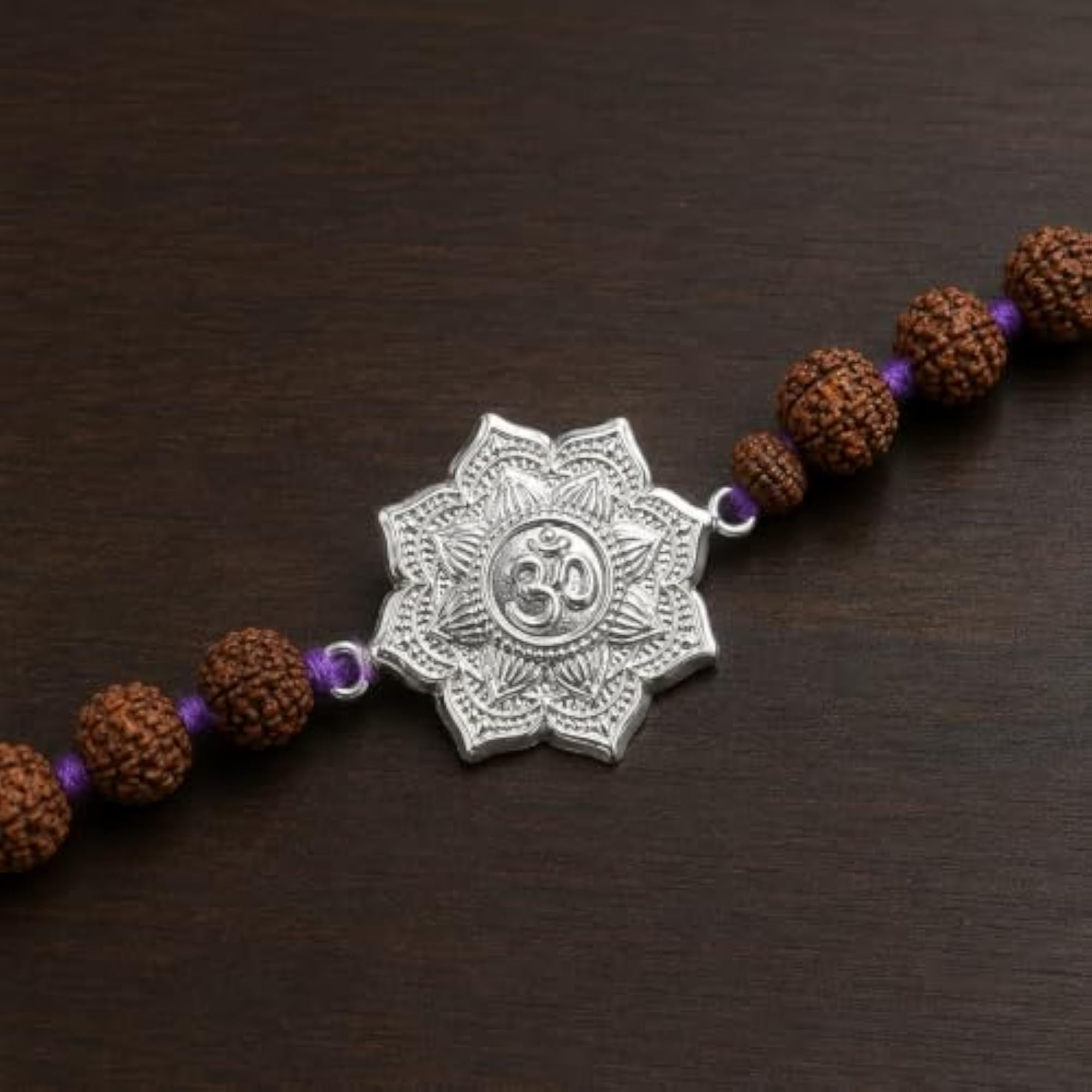 99.9% Silver Shikhar Om with Rudraksha Bead Rakhi