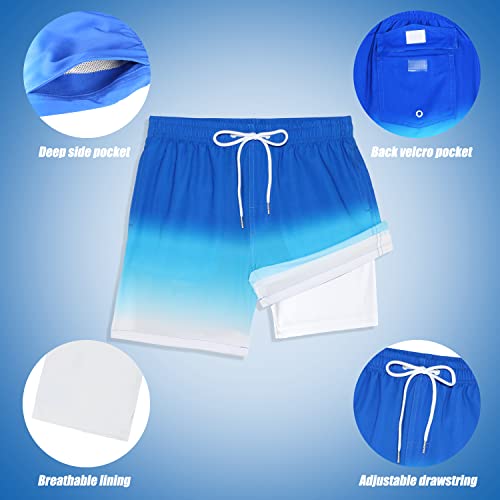 Image of Boys Swim Trunks with Boxer Brief Liner Compression Anti Chafe Swimming Shorts Stretchy UPF Quick Dry Swimsuit