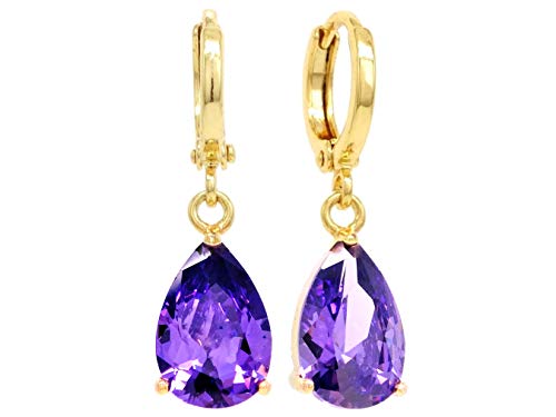 Boucles d'oreilles en or jaune 18K plaqué or faites à la main avec pierres précieuses améthyste violet clair avec boîte à bijoux noire