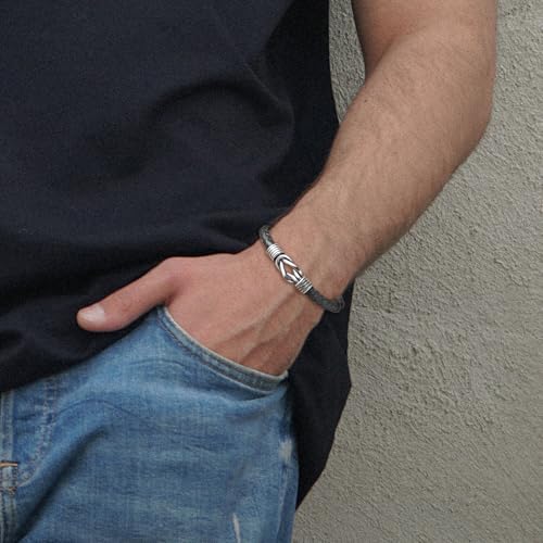 STARCHENIE Leather Infinity Knot Bracelet for Men Stainless Steel Men's Black Braided Leather Bangle Bracelets3