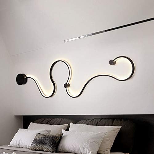 Miniatura 2 de LITFAD 50 "W Waves Wall Lighting Ideas Modernista Metal LED Lámpara de pared Aplique Negro Lámpara de pared creativa Lámpara de techo en luz blanca