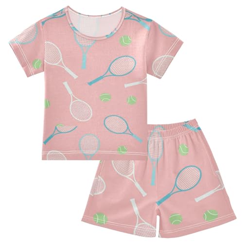 Pajama Short Sets Tennis Rackets and Balls Soft Cotton Summer Sleepwear 2 Piece PJS Size 5-14T