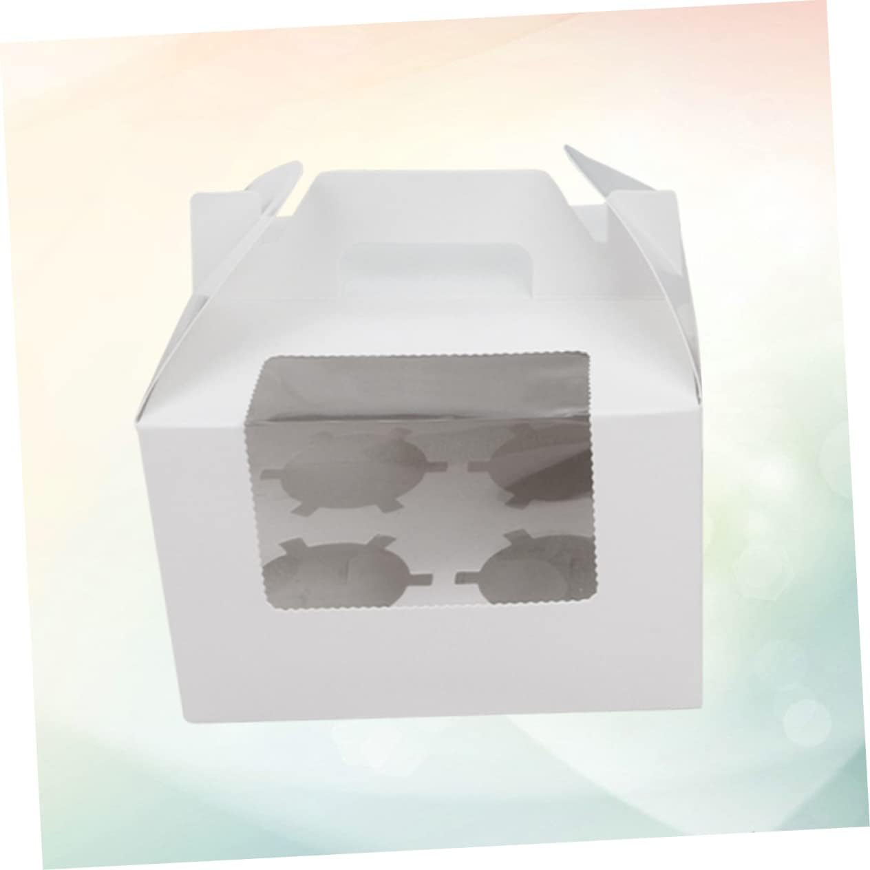 10pcs 4 Windowed Cupcake Boxes Cupcake Liners Cupcake Containers Cup Cake Holders with Lid Cupcake Stand Cake Carriers Cupcake Cake Storage Cupcake Boxes with Handles White/463