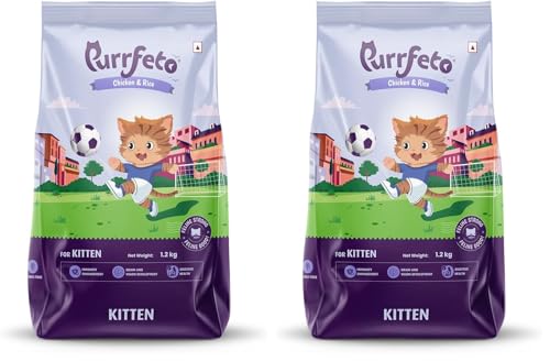 Image of Purrfeto Kitten Dry Cat Food | Chicken & Rice | 1.2 kg |40% Reduction in Urinary Tract Diseases | Promotes Brain & Vision Development | Enhances Immunity |Improves Digestive Health (Pack of 2)