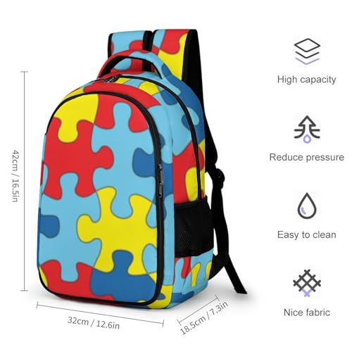 Men's Commuter Bag Large Travel Bag Portable Work Backpack With Double Zippers Autism Puzzle2