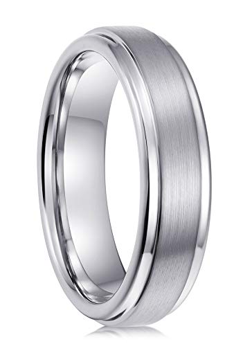 PINONLY Tungsten Carbide Ring Mens Wedding Band,Mens Engagement Ring,Promise Ring Him,Tungsten Ring Women,6mm 8mm,Black Rose Gold Blue White,Comfort Fit,Brushed(White,Size7)