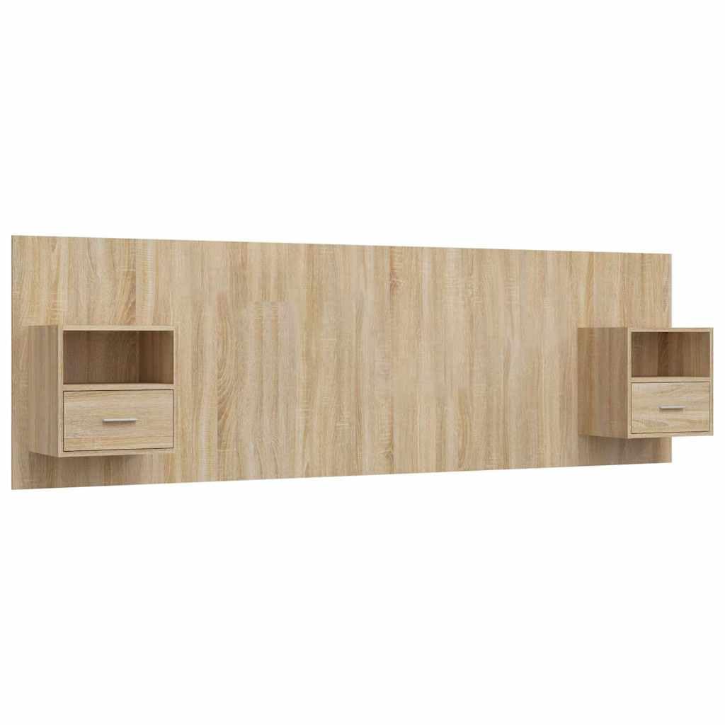Tête de lit avec 2 tables de chevet en chêne Sonoma
