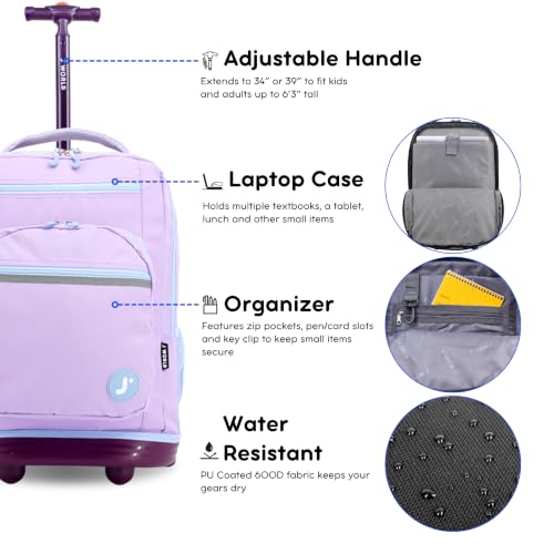Image of J World Sundance Laptop Rolling Backpack for Girls Boys. Roller Bookbag with Wheels, 20 Inch, Purple
