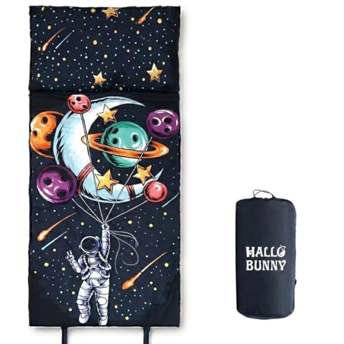Image of Kids Sleeping Bag - 61 inch Extra-Long Slumber Bag with Detachable Pillow - All Seasons for Older Children & Girls - Large Portable Indoor Bedding for Home, Travel & Naps