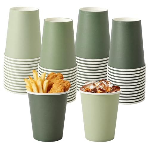 COSINIA 60 Pack 9 Ounce Sage Green Disposable Paper Cups Heavy-Duty PE Lined with 4 Gradient Colors Leak-Proof Party Cups for Birthday Bridal Shower & Holiday Gatherings