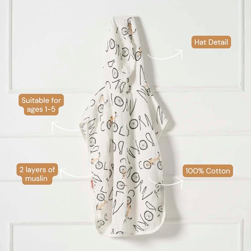 Image of 100% Cotton Muslin Baby Bath Poncho - Soft & Absorbent Hooded Towel for Infants & Toddlers, Lightweight and Breathable, Baby Shower (Bike)