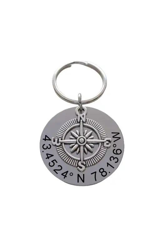 JewelryEveryday Custom Compass Keychain with Engraved Steel Disc...