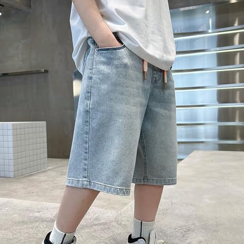 Big Boys Denim Half Pants Kids Boys Elastic Waist Jeans Adjustable Summer Wide Leg Wash Denim Shorts with Pocket3