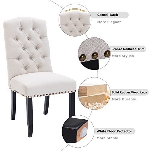 Colamy Button Tufted Dining Chairs Set Of 2, Upholstered Parsons Dining Room Chairs, Fabric Kitchen Side Chair With Nailhead Trim And Wood Legs, Beige #TOP6