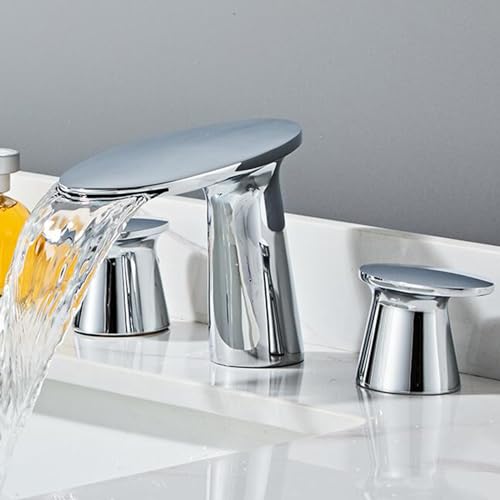 Mitigeur de lavabo 3 trous cascade en laiton chromé pour salle de bain design