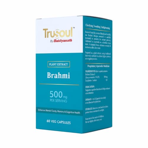 Image of Baidyanath TruSoul Brahmi 60 Veg Capsules | Helps Enhances Mental Clarity, Memory & Cognitive Health | Pure Herbs for Mind Wellness | Promotes Mind Relaxation (Pack of 2)